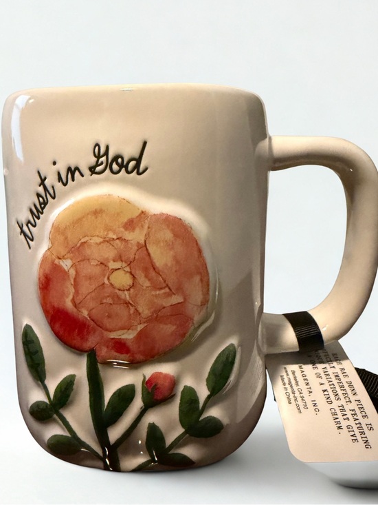 Rae Dunn Other - Rae Dunn Cream Floral "Trust in God" Mug with Pink/Peach Blossom